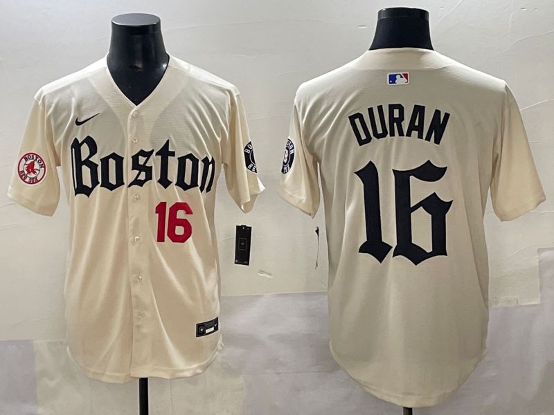Men 2025 Boston Red Sox #16 Duran Cream Five generations Joint Name Nike MLB Jersey style 5->boston red sox->MLB Jersey